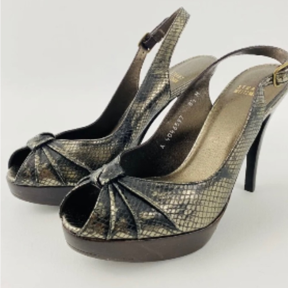 Stuart Weitzman Metallic Python Snakeskin Peep Toes Slingback